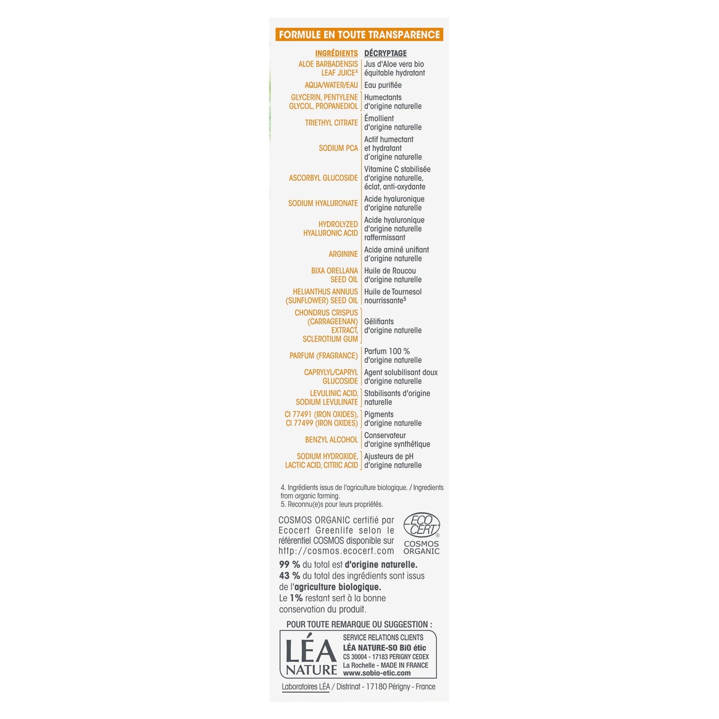 Soin Visage Hydra à l'Aloe Vera Vitamine C Booster d'Eclat Hydratant 24H SO BIO ETIC