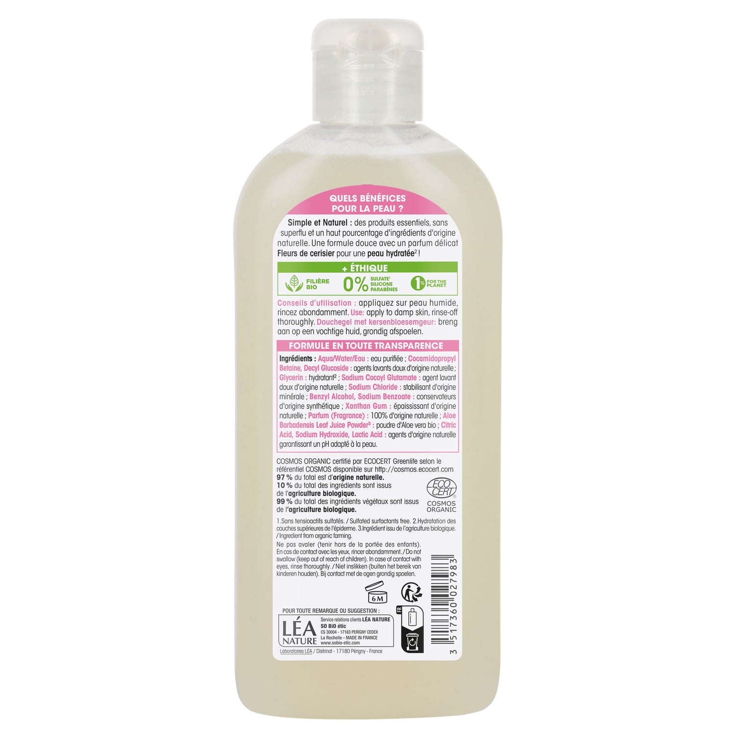Gel douche Parfum Fleurs De Cerisier SO'BIO ETIC 
