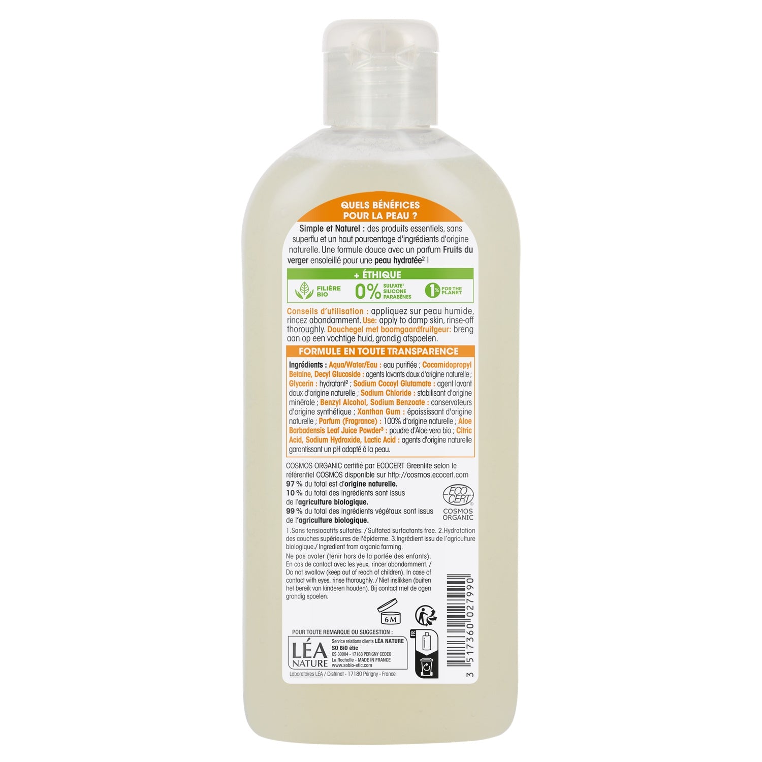 Gel douche Parfumé Fruits du Verger Hydratante SO'BIO ETIC 