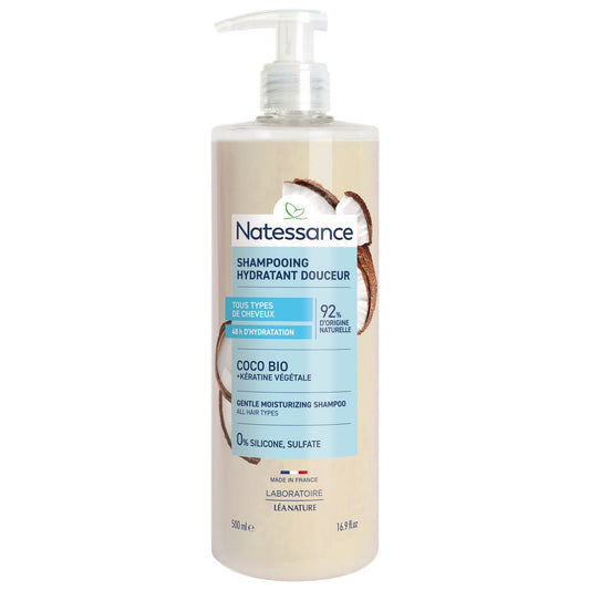 Moisturizing Shampoo for All Hair Types, Softness, Organic Coconut and Vegetable Keratin, LEA NATURE