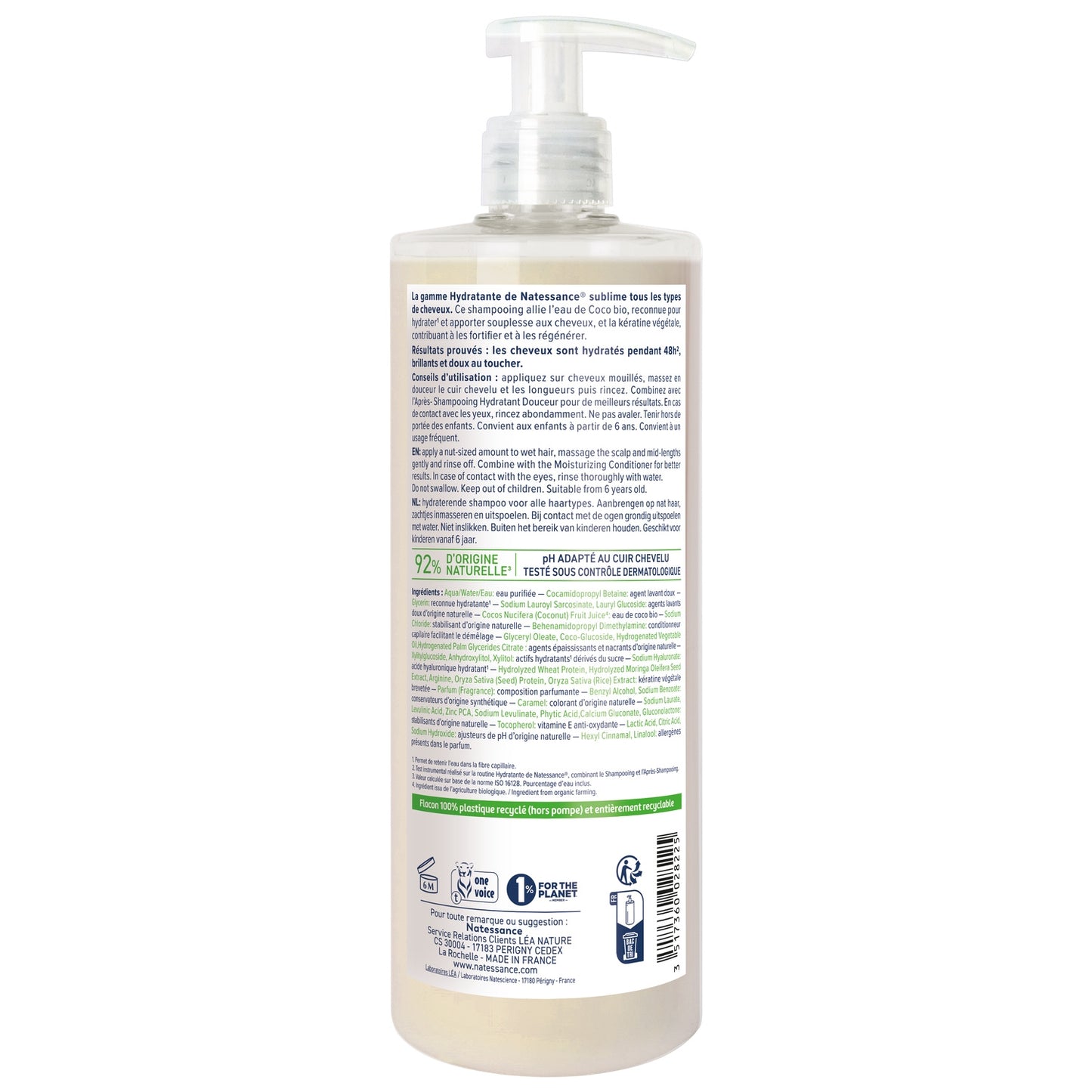 Shampoing Hydratant Tous Types de Cheveux Douceur Noix de Coco Bio et Kératine Végétale LEA NATURE