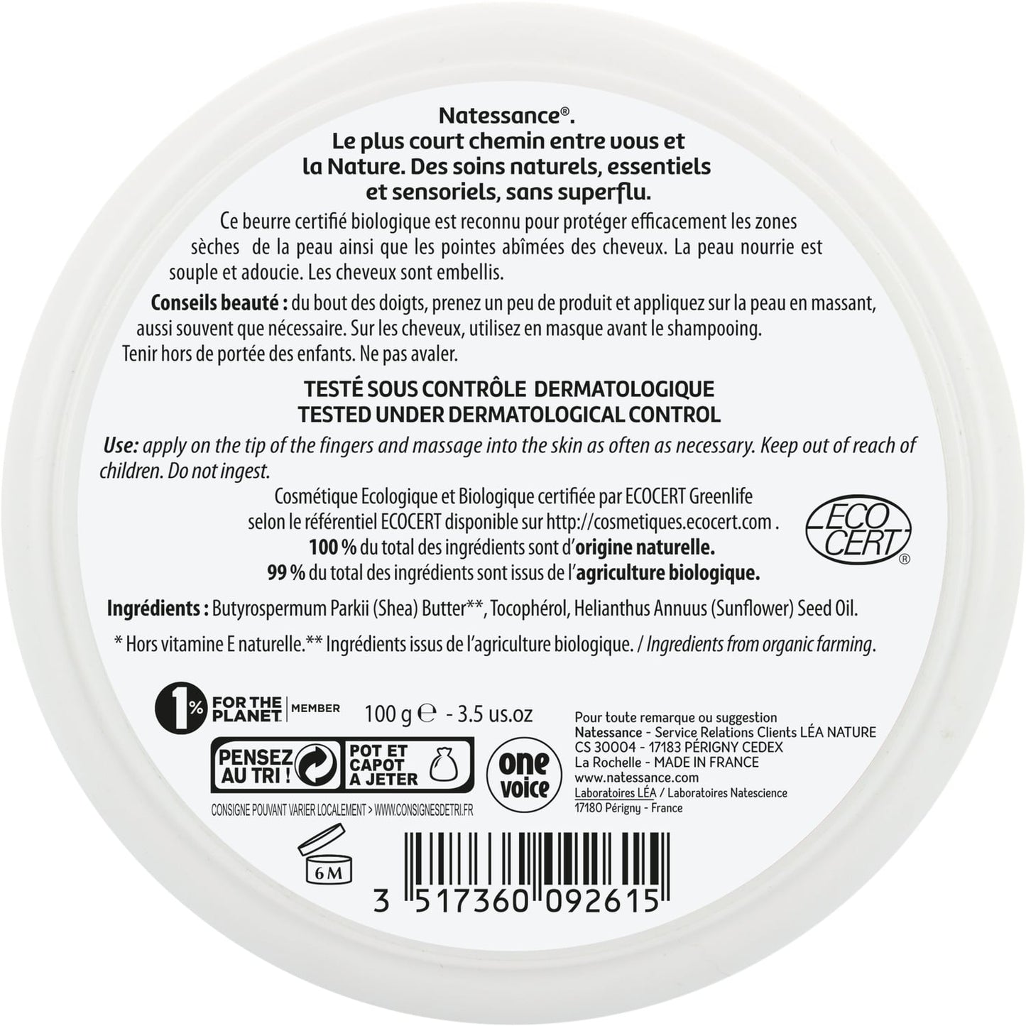 Beurre Corps Nourrissant Protecteur Adoucissant Bio NATESSANCE 