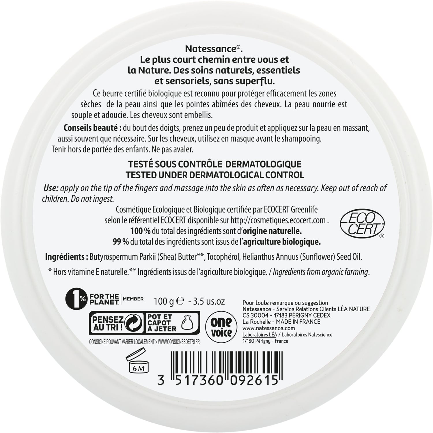 Beurre Corps Nourrissant Protecteur Adoucissant Bio NATESSANCE 