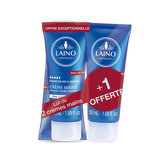 Crème Mains Sèches à Gercées Pro Intense Cire d'Abeille et Karité LAINO le lot de 3 tubes de 50mL