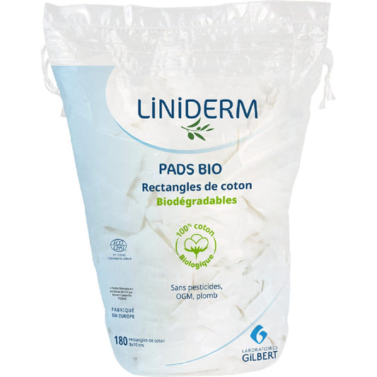 Cotons Pads Doux Biodégradables Certifié Bio LABORATOIRES GILBERT le sachet de 180 rectangles de coton