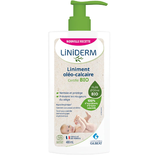 Liniment Bébé Nettoyant et Protecteur Oléo-Calcaire Bio LINIDERM la pompe de 480mL