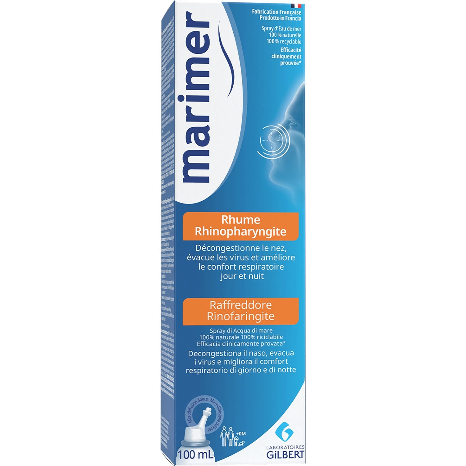 Spray Hypertonique Décongestionne le Nez et Lave le Nez Bouché Rhume et Rhinopharyngite MARIMER 