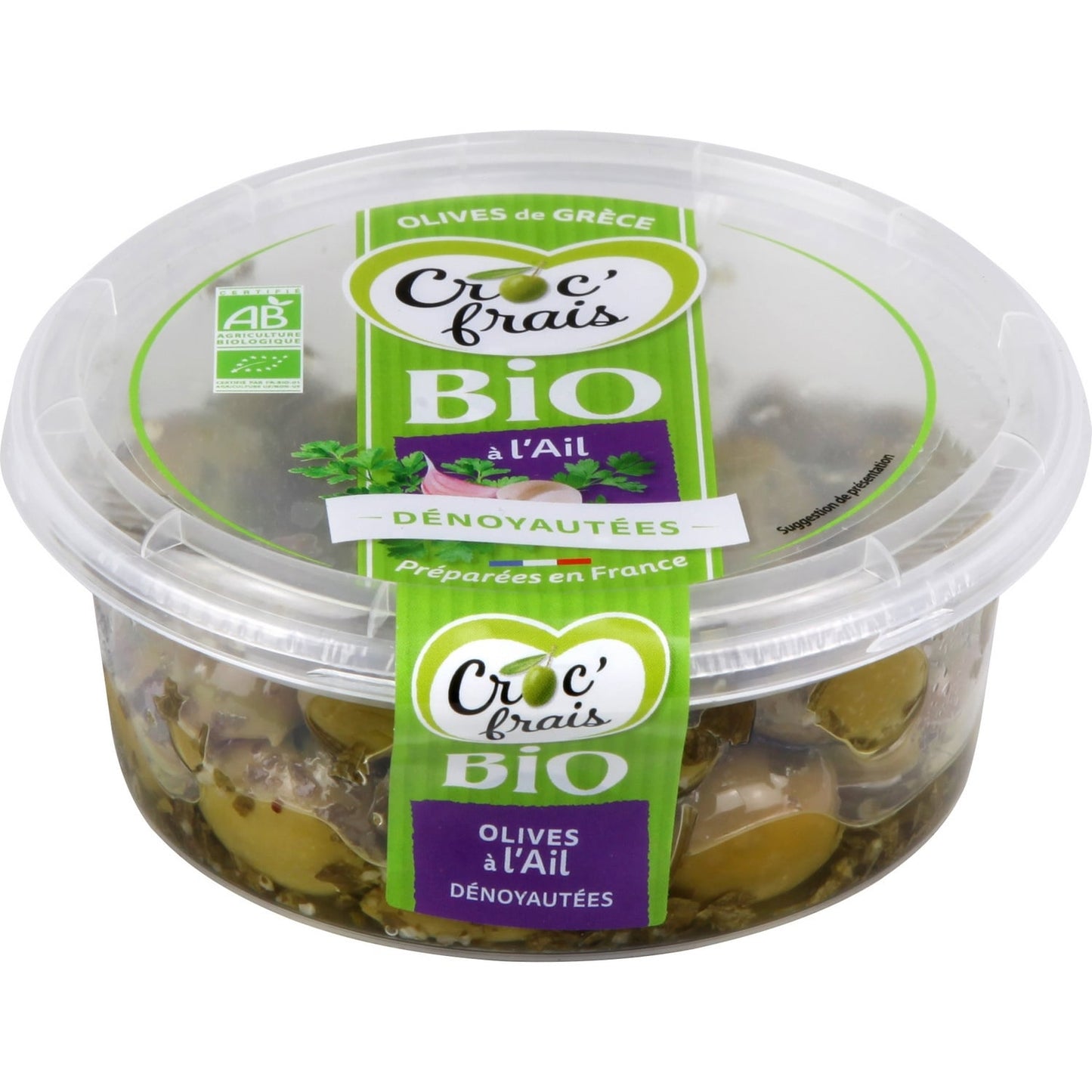 Olives vertes dénoyautées à l'ail Bio CROC'FRAIS 