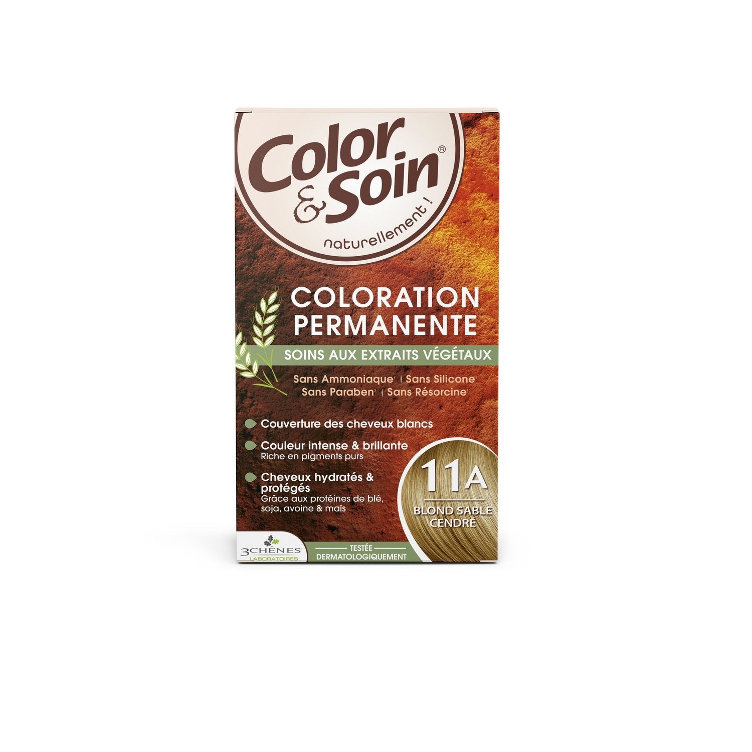Coloration Permanente 11a Blond Sable Cendré Sans Ammoniaque Color et Soin 3 CHENES la boite de coloration
