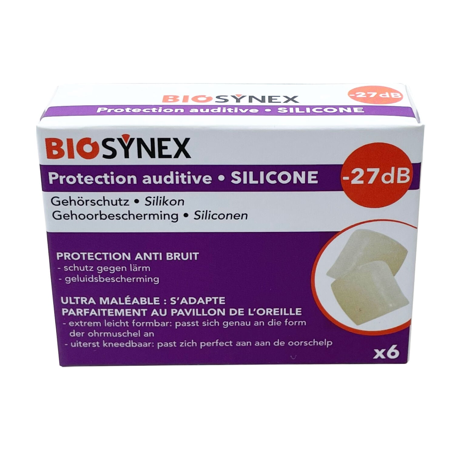 Protection auditive Anti-bruit Ultra Maléable en Silicone -27 DB BIOSYNEX 