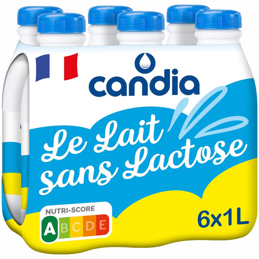 Lait Sans Lactose 1% MG CANDIA le pack de 6 bouteilles de 1L