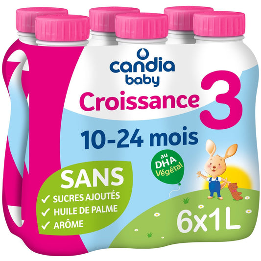 Lait Bébé Liquide 3ème Âge Dès 10 Mois Croissance CANDIA BABY les 6 bouteilles de 1 l