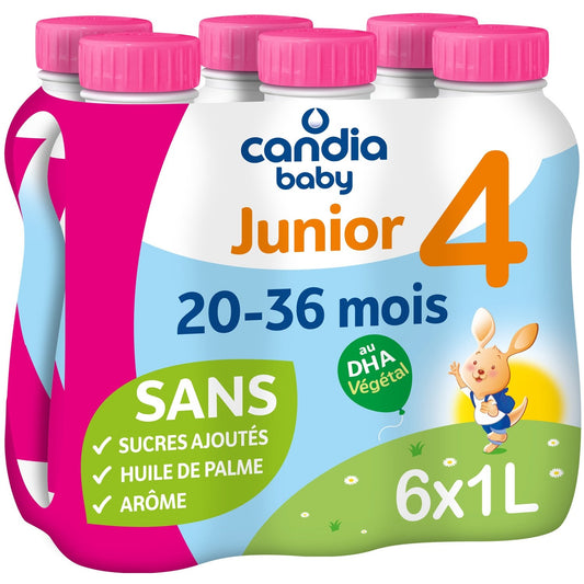 Lait Bébé Liquide 4ème Âge Dès 20 Mois Junior CANDIA BABY le pack de 6 bouteilles d'1L