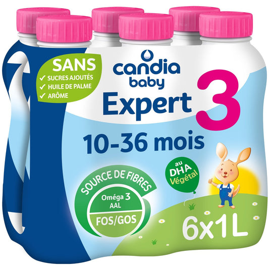 Lait Bébé Liquide 3ème Âge Dès 10 Mois Nature Expert CANDIA BABY le paquet de 6 bouteilles d'1L