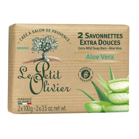 Savon Solide Corps Extra Doux Aloe Vera LE PETIT OLIVIER le lot de 2 savons de 100g