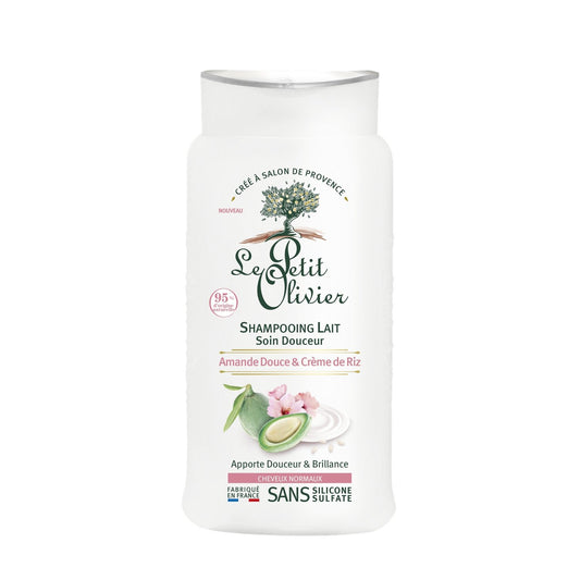 Shampoing Cheveux Normaux Douceur et Brillance Lait d'Amande et Crème de Riz LE PETIT OLIVIER le flacon de 250mL
