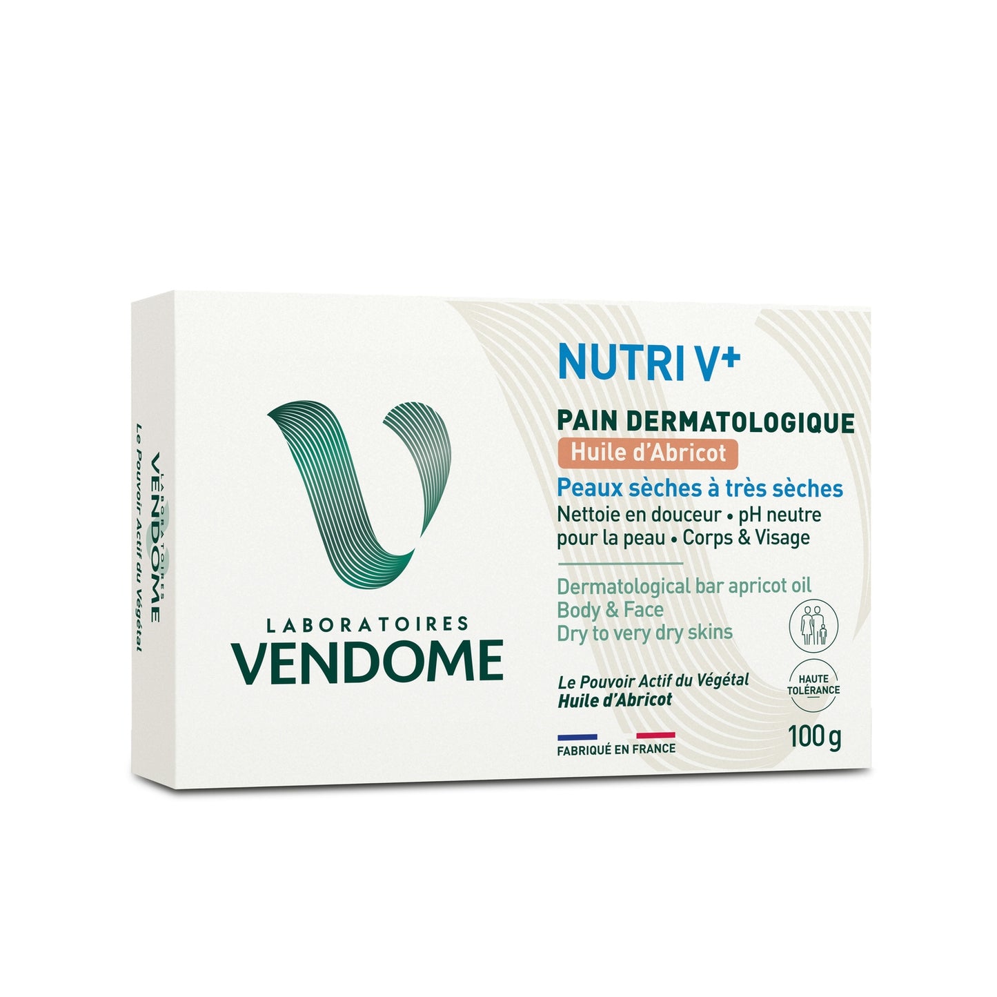 Savon Solide Dermatologique Nutri V+ à l'Huile d'Abricot LABORATOIRES VENDOME 