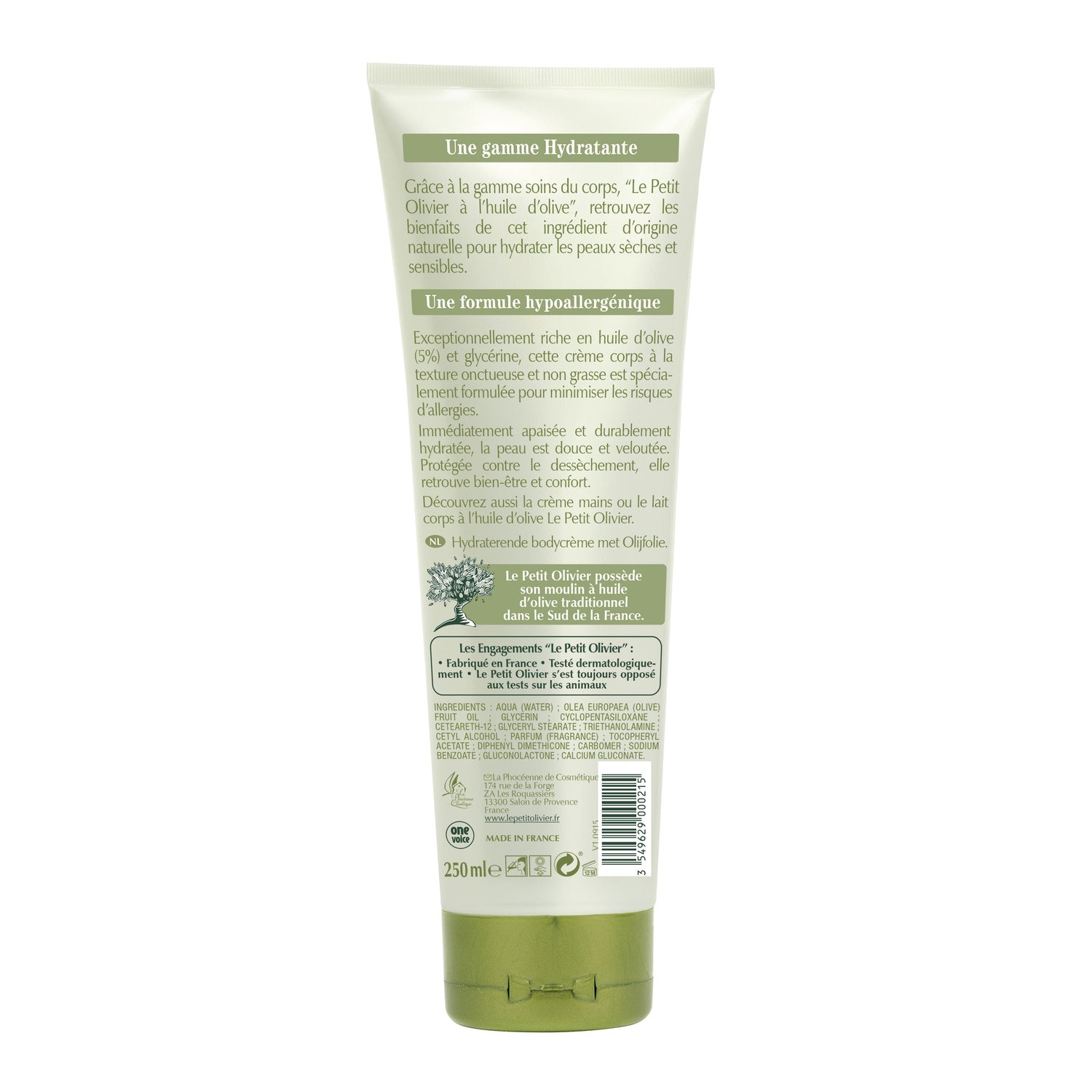 Crème Corps Peau Sèche et Sensible Hydratante Huile d'Olive LE PETIT OLIVIER 