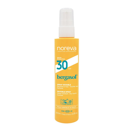 Crème Solaire Peau Sensible Haute Protection Spf 30 Invisible Résistant à l'Eau Bergasol NOREVA le flacon de 200mL
