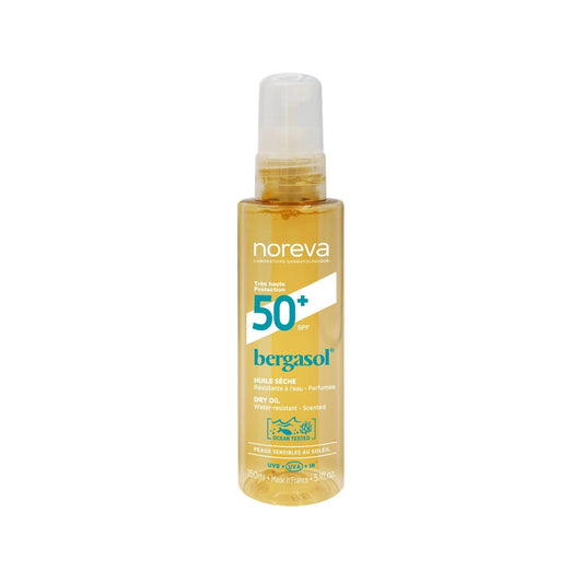 Huile Sèche Peau Sensible Haute Protection Spf 50+ Résistante à l'Eau Bergasol NOREVA le flacon de 150mL