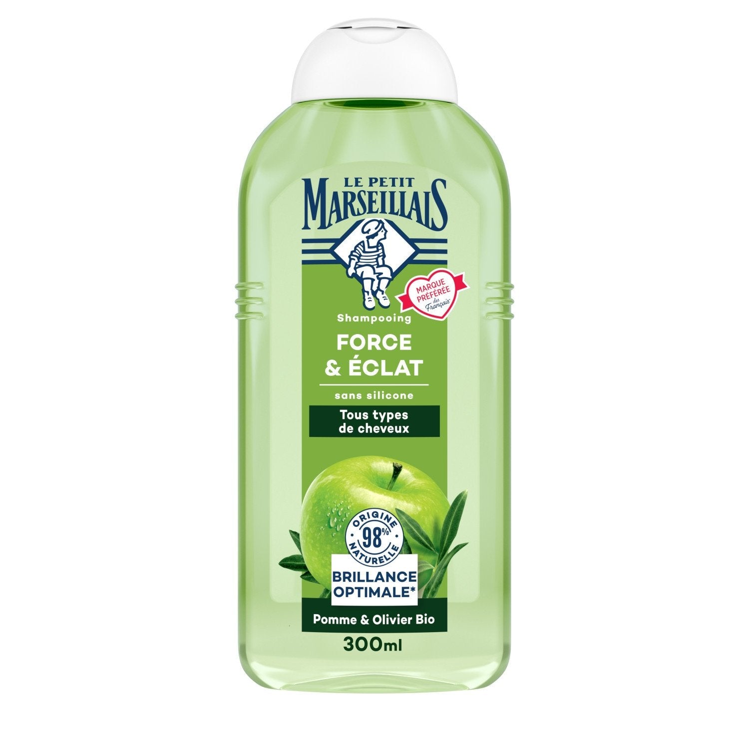 Shampoing Force Et Éclat Tous types de cheveux Pomme Et Olivier Bio LE PETIT MARSEILLAIS le flacon de 300mL