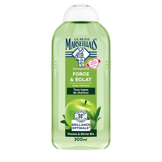 Shampoing Force Et Éclat Tous types de cheveux Pomme Et Olivier Bio LE PETIT MARSEILLAIS le flacon de 300mL