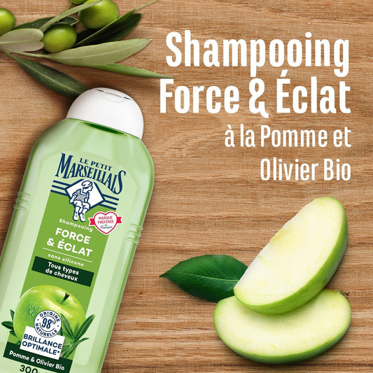 Shampoing Force et Éclat Tous Types de Cheveux Pomme et Olivier Bio LE PETIT MARSEILLAIS
