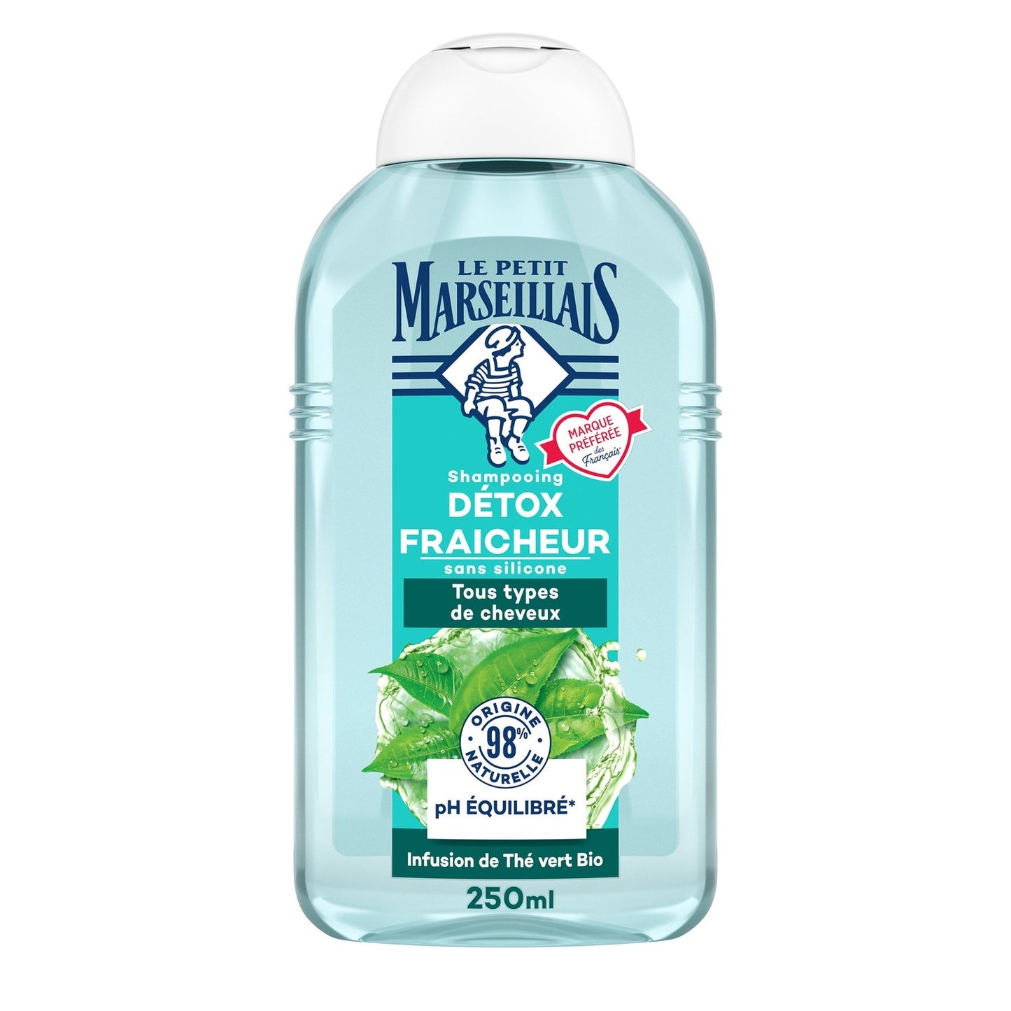Shampoing Détox Fraîcheur Tous types de cheveux Infusion De Thé Vert Bio LE PETIT MARSEILLAIS le flacon de 250mL