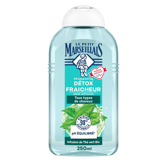 Shampoing Détox Fraîcheur Tous types de cheveux Infusion De Thé Vert Bio LE PETIT MARSEILLAIS le flacon de 250mL