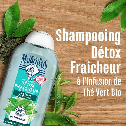 Shampoing Détox Fraîcheur Tous Types de Cheveux Infusion de Thé Vert Bio LE PETIT MARSEILLAIS
