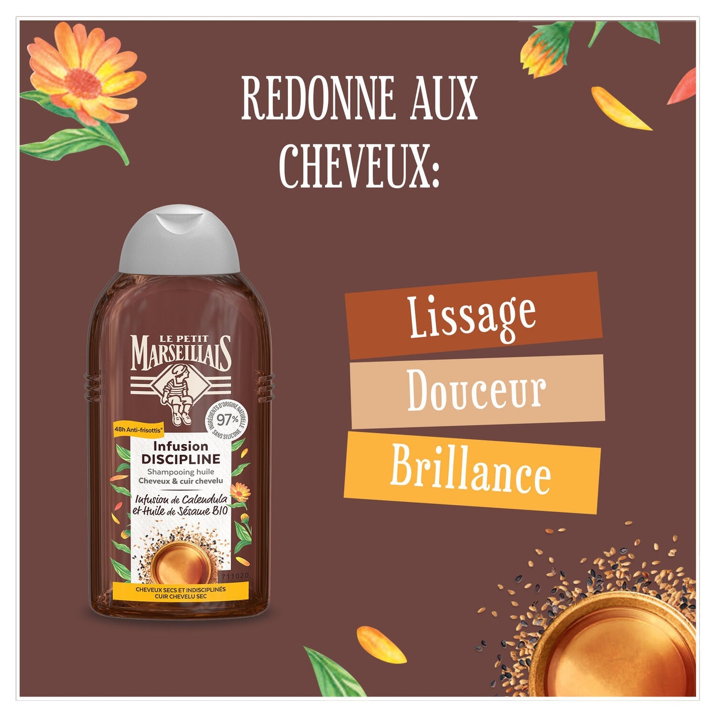 Shampoing Lissage Infusion Calendula Huile de Sésame LE PETIT MARSEILLAIS