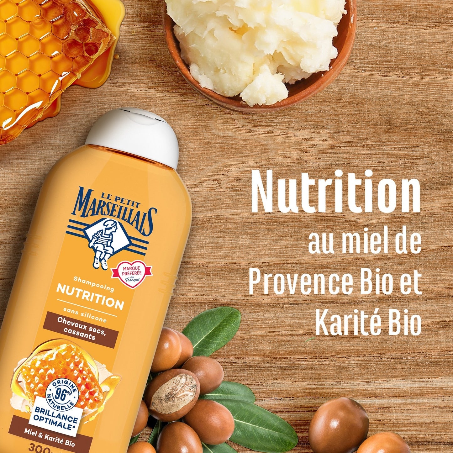 Shampoing Nutrition Cheveux Secs Cassants Miel de Provence Bio et Karité Bio LE PETIT MARSEILLAIS