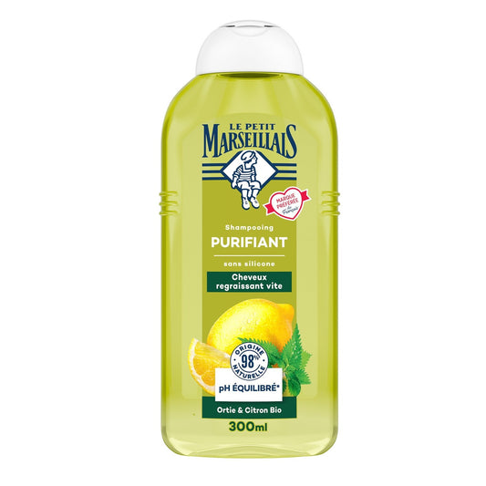 Shampoing Purifiant Cheveux regraissant vite Ortie et Citron Bio LE PETIT MARSEILLAIS le flacon de 300mL