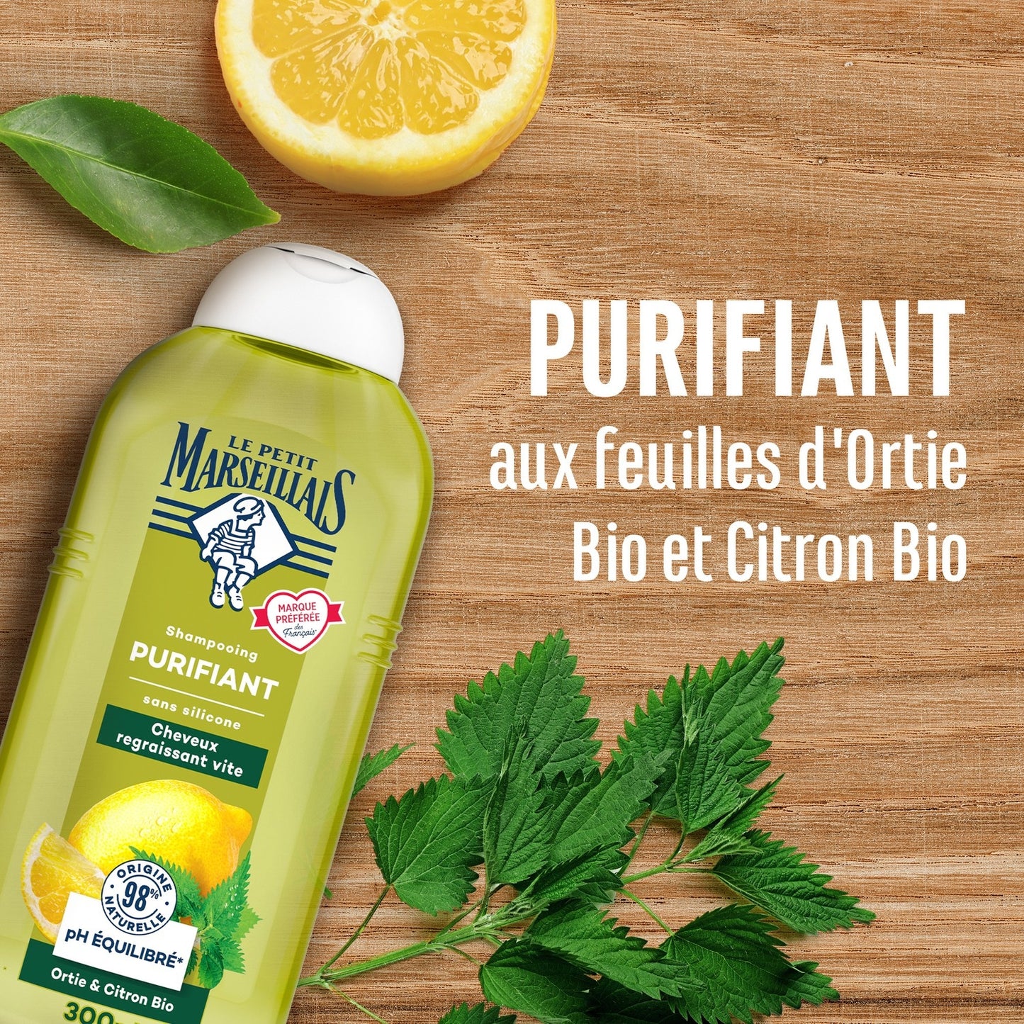 Shampoing Purifiant Cheveux Regraissant Vite Ortie et Citron Bio LE PETIT MARSEILLAIS