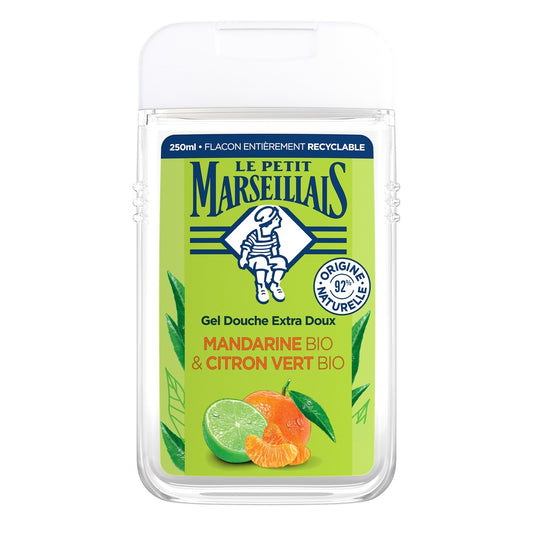 Gel douche Hydratant Rafraîchissant Mandarine Bio et Citron Vert Bio LE PETIT MARSEILLAIS le flacon de 250mL