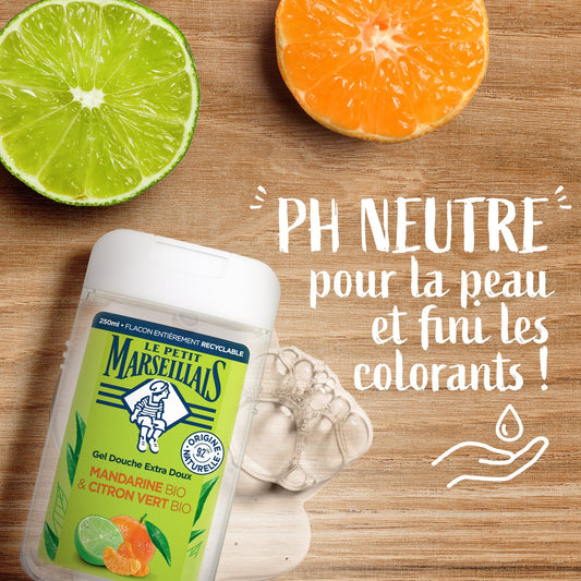 Gel Douche Hydratant Rafraîchissant Mandarine Bio et Citron Vert Bio LE PETIT MARSEILLAIS