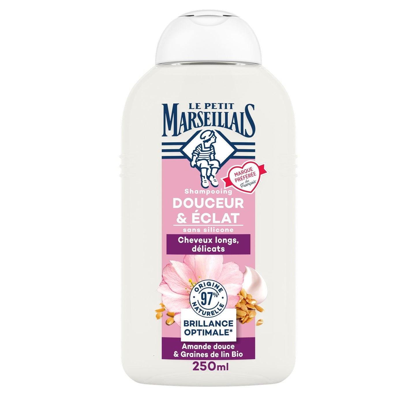 Shampoing Douceur & Éclat Cheveux Longs et Délicats Amande Douce & Graines de Lin Bio LE PETIT MARSEILLAIS