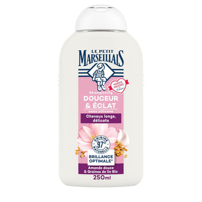Shampoing Douceur & Éclat Cheveux Longs et Délicats Amande Douce & Graines de Lin Bio LE PETIT MARSEILLAIS