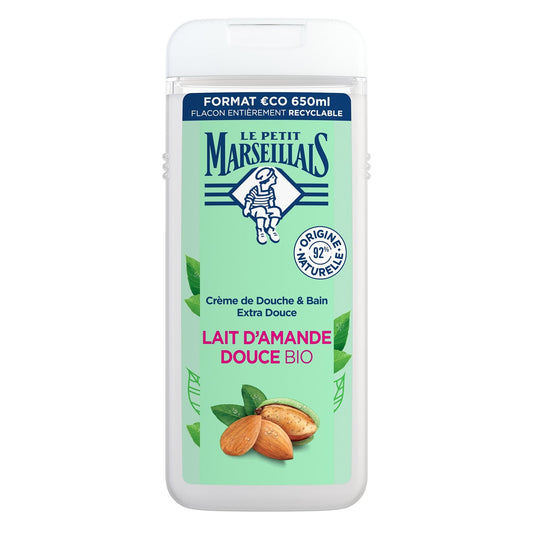 Gel douche Hydratant et Nourrissant Lait d'Amande Douce Bio LE PETIT MARSEILLAIS le flacon de 650mL