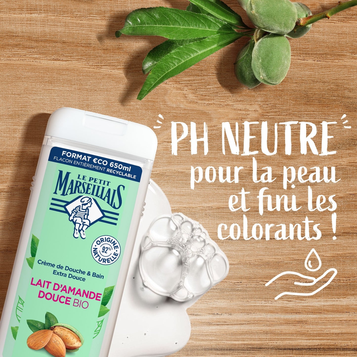 Gel Douche Hydratant et Nourrissant Lait d'Amande Douce Bio LE PETIT MARSEILLAIS