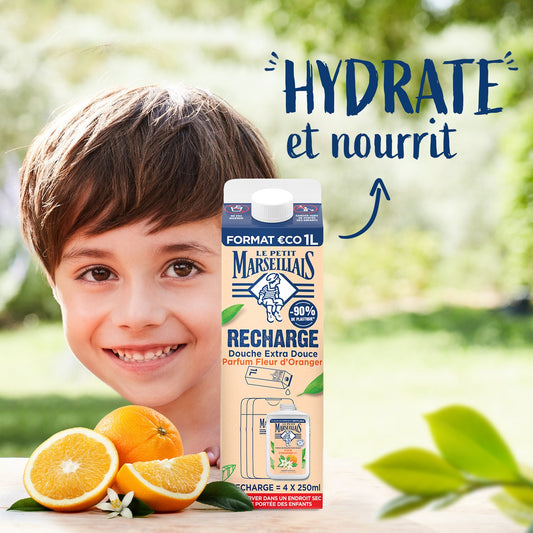Extra Gentle Shower Cream Moisturizes and Nourishes with Organic Mediterranean Orange Blossom Eco Refill LE PETIT MARSEILLAIS