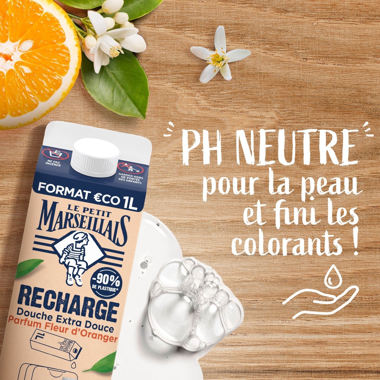 Extra Gentle Shower Cream Moisturizes and Nourishes with Organic Mediterranean Orange Blossom Eco Refill LE PETIT MARSEILLAIS