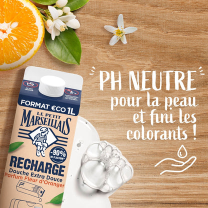 Extra Gentle Shower Cream Moisturizes and Nourishes with Organic Mediterranean Orange Blossom Eco Refill LE PETIT MARSEILLAIS