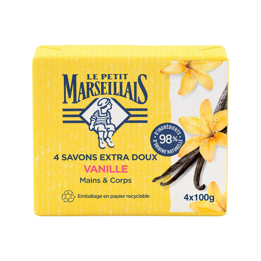Savon Solide Mains Et Corps Extra Doux Vanille LE PETIT MARSEILLAIS les 4 savons de 100g