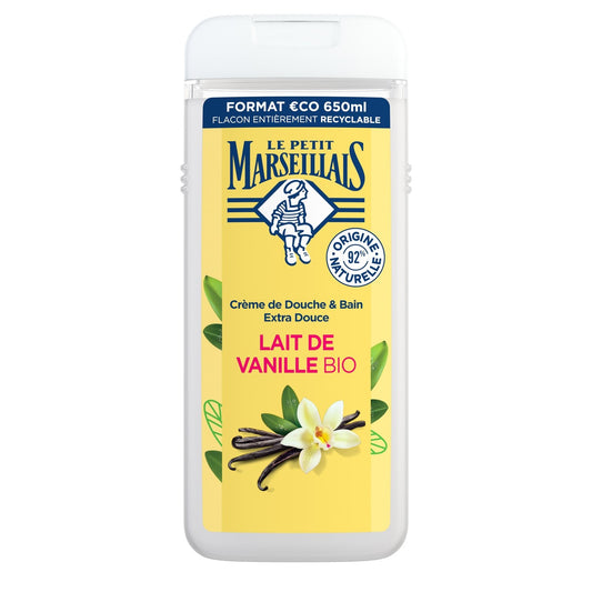 Gel douche Hydratant et Nourrissant Lait de Vanille Bio LE PETIT MARSEILLAIS le flacon de 650mL