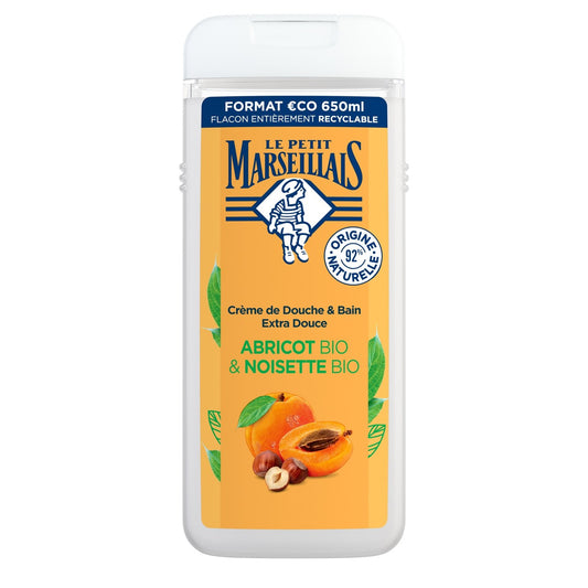 Gel Douche Abricot et Noisette Hydratant et Nourrissant Bio LE PETIT MARSEILLAIS le flacon de 650mL
