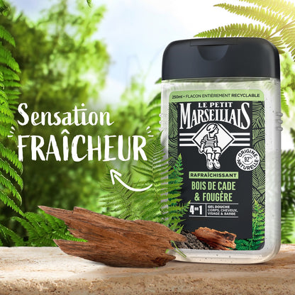 Gel Douche Homme Corps Cheveux Visage Barbe 4 en 1 Bois de Cade et Fougère LE PETIT MARSEILLAIS
