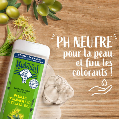 Gel Douche Hydratant Rafraîchissant Feuille d'Olivier et Tilleul Bio LE PETIT MARSEILLAIS
