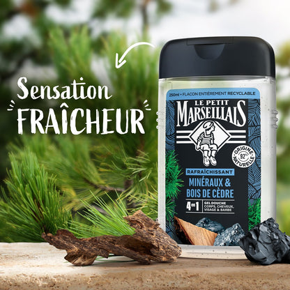 Gel Douche Homme Corps Cheveux Visage Barbe Minéraux et Bois de Cèdre LE PETIT MARSEILLAIS