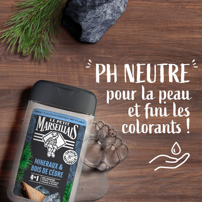 Gel Douche Homme Corps Cheveux Visage Barbe Minéraux et Bois de Cèdre LE PETIT MARSEILLAIS
